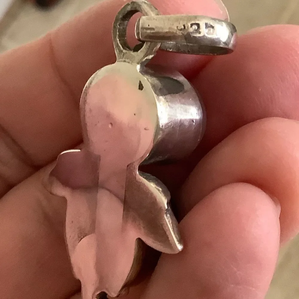 STERLING SILVER 925 PINK QUARTZ/GREEN ONYX LARGE PENDANT​